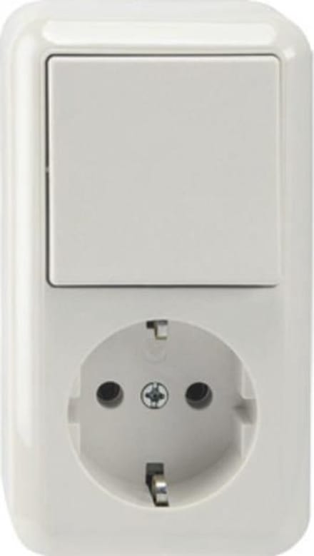 ELEKTROFIX combinatie wisselschakelaar + wandcontactdoos met randaarde | opbouw | wit