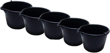 Werkemmers Set - Bouwemmers - Zware Klussen - Met Gietrand - 5x 12 Liter - Zwart