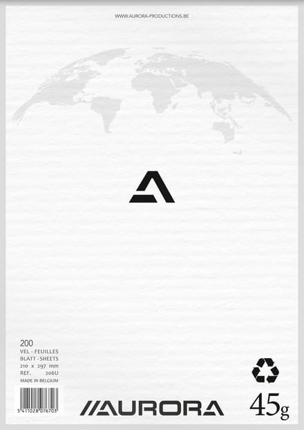 Aurora - MAXI PACK - 5 x ECO kladblok: Formaat A4 - Blanco vellen - 200 Bladzijden - 45gr gerecycleerd papier.