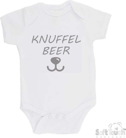 100% Katoenen Romper "Knuffelbeer" Unisex Katoen Wit/grijs Maat 56/62