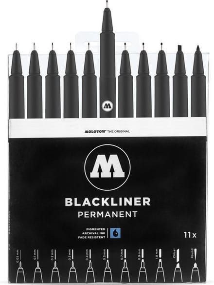 Molotow Blackliner 11x marker set - Fineliner set met 11 maten schetspennen
