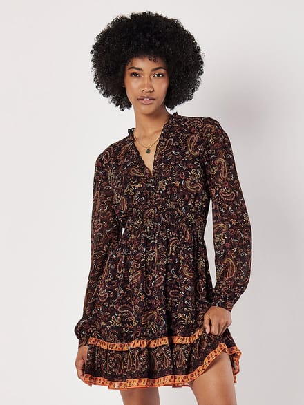Mini-jurk met ruches en paisleyprint