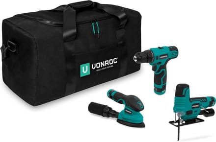 VONROC Gereedschap set 12V - Incl. 3 machines, 3 accu’s en toolbag