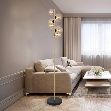 Vloerlamp PRISKA Metaal-Hout 168.0cm Matt zwart | Hout E27 2-Lichts