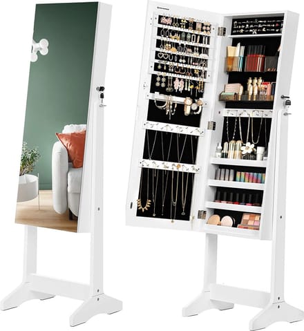 Hoppa! Sieradenkast met Spiegel - Wit - MDF - 152x41.2x36.5