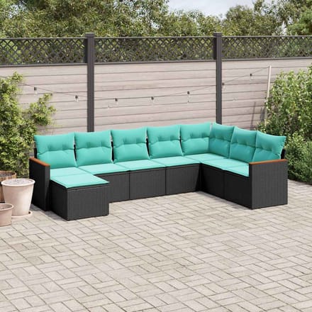 vidaXL - 8-delige - tuinbankset - met - kussens, - zwart - polyrotan