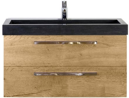 Seville Badmeubelset 100 cm - Natuur Eiken - Wastafel Hardsteen Wit Lucca