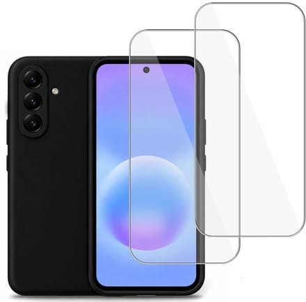 Technow hoesje + 2x Screenprotector geschikt voor Samsung Galaxy A37 – Tempered Glass - Liquid Back Case - Cover - Zwart