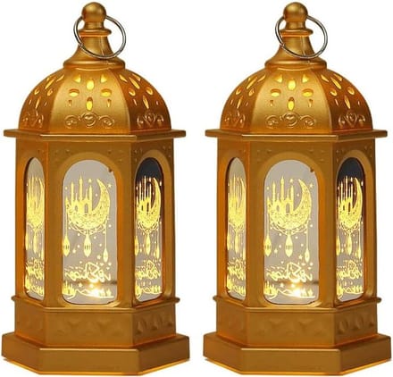 Ramadan Lantaarns - Decoratieve Lamp - Feestelijke Sfeer - Set van Twee - 7x13 cm - Goud