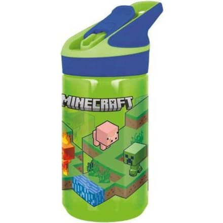 Minecraft Tritan Premium Drinkfles - 480 ml – Sluit goed af – Drinkfles voor kinderen – Groen/Blauw