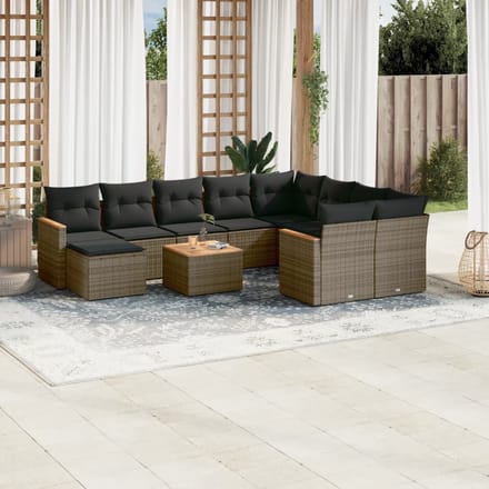 vidaXL - 11-delige - Loungeset - met - kussens - poly - rattan - grijs