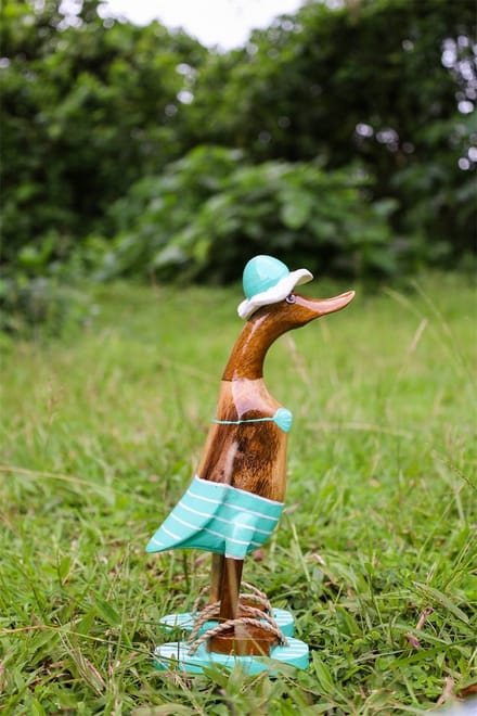 Houten eend Floor M turquoise wit