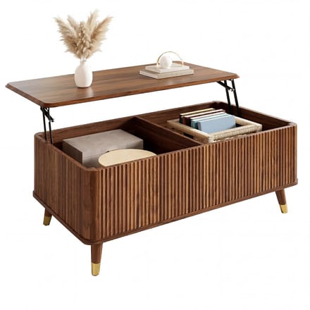 Salontafel - 100 cm - Verstelbaar Tafelblad Met Opbergruimte - Retro Design - Hout - Walnoot
