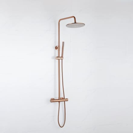 FugaFlow Eccelente Acces Regendoucheset - thermostatisch - 25cm hoofddouche - staafhanddouche - Geborsteld koper PVD (Koper)