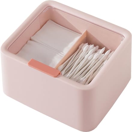 Cosmetische Opbergdoos Plastic Stofdicht Dubbele Vakken Make-up Container met Deksel voor Make-up Watten roze