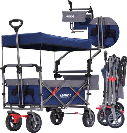 AREBOS Premium Bolderkar Opvouwbaar - Bolderkar - 100 kg - met Dak Blauw/ Grijs