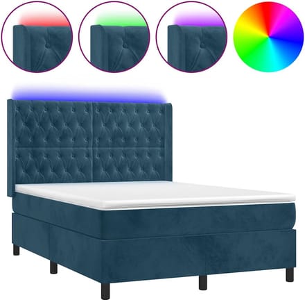 vidaXL - Boxspring - met - matras - en - LED - fluweel - donkerblauw - 140x200 - cm