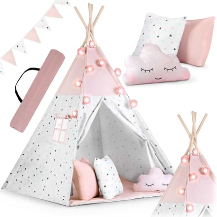 Tipi-tent voor kinderen met slinger en lampjes Nukido - roze