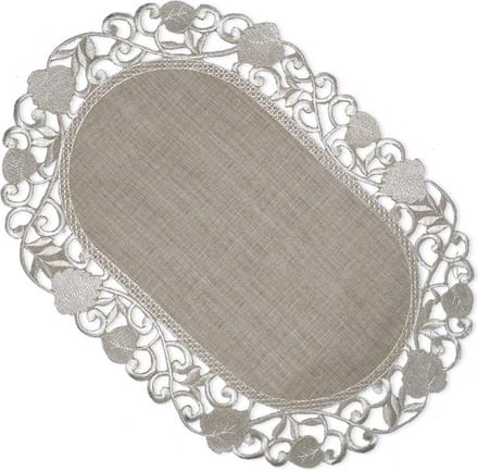 Tafelloper - Linnenlook - Taupe met blaadjes - Loper 45 cm