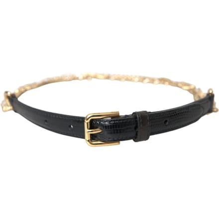 Dolce & Gabbana Zwarte Leren Gouden Ketting Kristallen Taille Damesriem