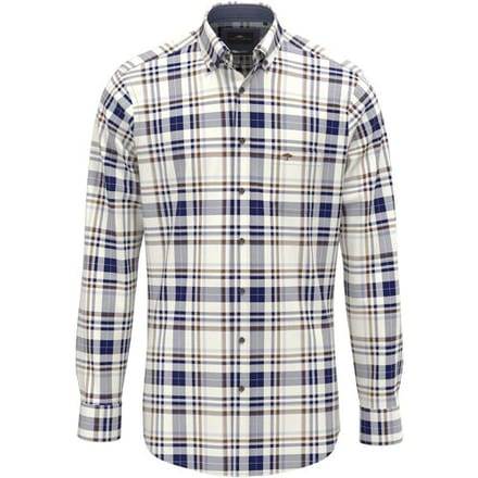 Fynch-Hatton Overhemd Cotton Check Button-Down Misty Blue-Brown-White / male