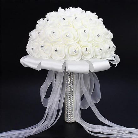 Bruiloft Boeket - Kunstboeket Rozen - Decoratie Bruiloft - Handgemaakt Satijn - 20cm Diameter - Romantisch