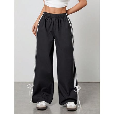 Zwart-wit gestreepte strikband casual broek dames retro elastische taille losse broek S zwart