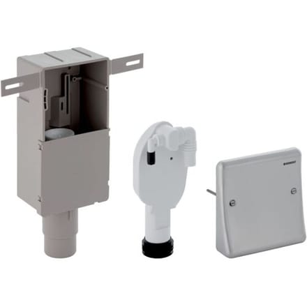Geberit flush-mounted odor trap for devices, with two connections, wall-mounting box and cover plate 152.233.00.1