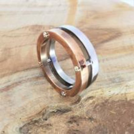 - TOP - DESIGN - HEREN - STATEMENT - RING - RVS -SCHROEF – ZILVERKLEURIG MET ROSÉKLEURIG - MAAT 23