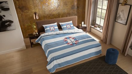 Pure dekbedovertrek maritiem met boei - 2 persoons 200x200/220 cm - Blauw - Microvezel