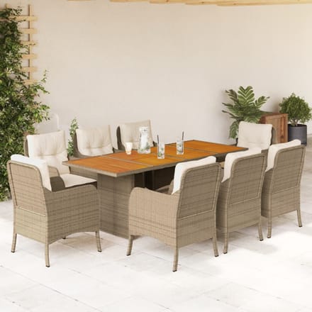 vidaXL - 9-delige - Tuinset - met - kussens - poly - rattan - beige