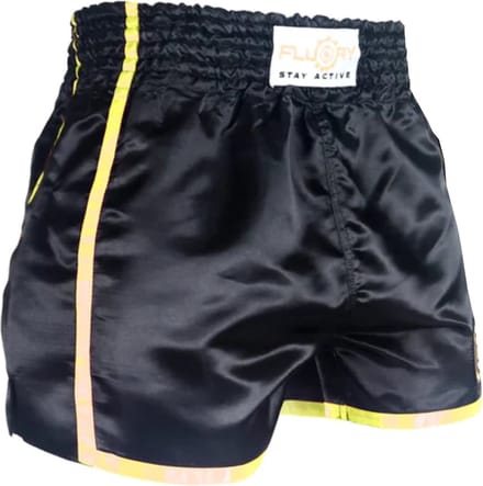 Fluory Kickboks Broek Muay Thai Short Zwart Geel MTSF37 - S