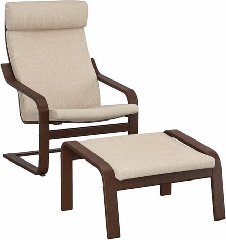 Fauteuil met voetenbank - Comfortabele stoel - Ontspannen zitten - Gebogen eiken frame - B - Beige