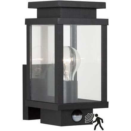 KS Verlichting - wandlamp - Boston - zwart - bewegingssensor - E27 - modern - vierkant - aluminium