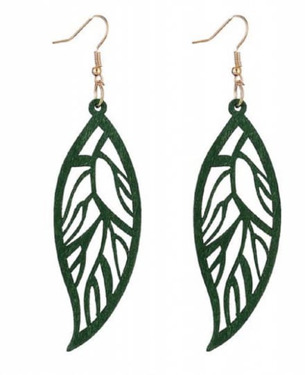 Zilveren- groen -hout- oorbellen -Cadier -blad - Charme Bijoux