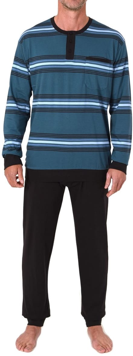 Normann herenpyjama lang met manchetten in een gestreepte look - ook in grote maten