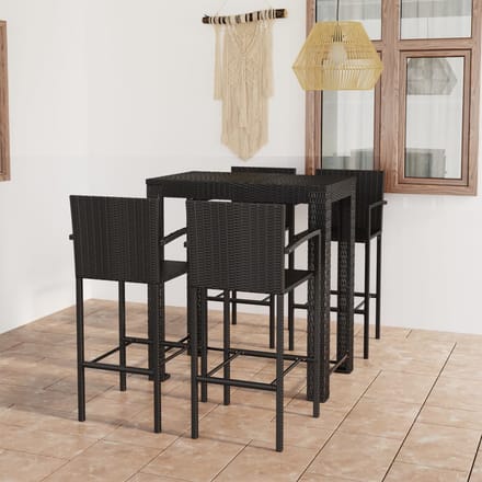 vidaXL - 5-delige - Tuinbarset - met - armleuningen - poly - rattan - zwart