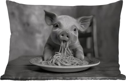 Buitenkussens - Varken - Schattig - Spaghetti - Zwart wit - Dier - 60x40 cm - Weerbestendig