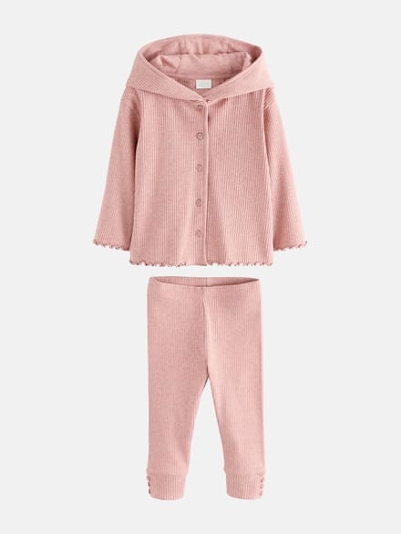 Next - Meisjes - Set van geribbeld vest met capuchon en legging - Roze