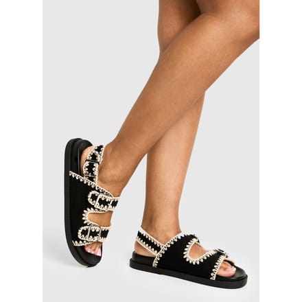 boohoo Dames Contrast Stitch Woven Dad Sandalen | Zwart | Maat: 38