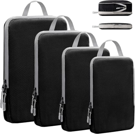Compression Packing Pillow Set Expandable Waterproof Packing Cubes - Black 4 Piece Set - Travel and Home packing cubes