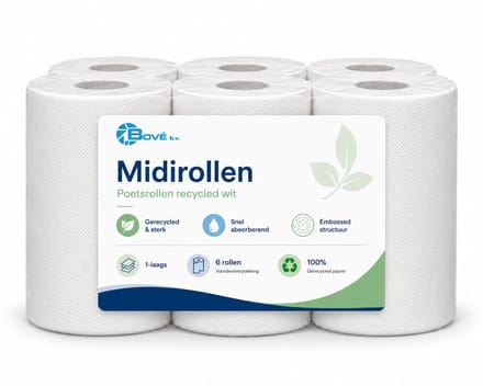 Midirollen 6st Poetsrollen recycled wit 19.2cm 1laags 6rollen (6151805013017)