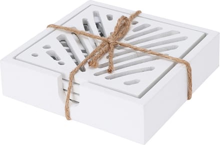 HS Collection - onderzetters voor glazen - 4x - hout - wit - 10 x 10 cm