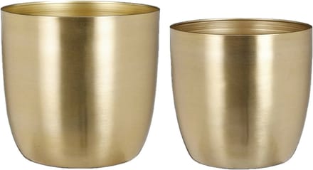 Mica - Plantenpot/bloempot set - 2x stuks - metaal - goud - D20/D22 cm