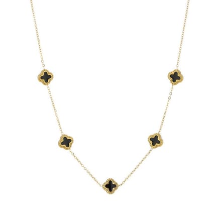Bijoutheek Collier Ketting 5 Klavers Goud/Zwart