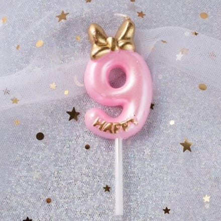 DW4Trading Verjaardagskaars 9 Happy Roze - Cijferkaars - Taartversiering
