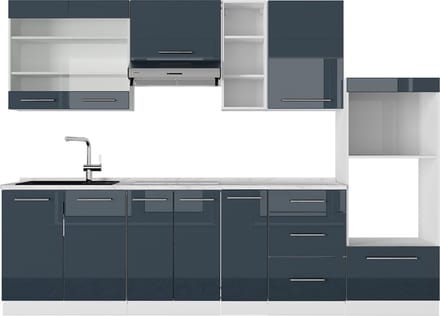 Vicco Fame-Line Complete keukeneenheid – 280 cm, WB Marmer Donkerblauw hoogglans/wit