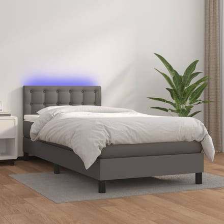 vidaXL - Boxspring - met - matras - en - LED - kunstleer - grijs - 80x200 - cm