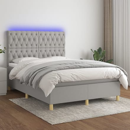 vidaXL - Boxspring - met - matras - en - LED - stof - lichtgrijs - 140x200 - cm