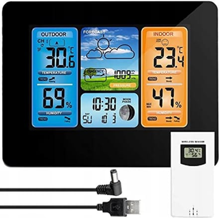 Weerstation draadloze buitensensor - Weerstation met buitensensor - Zwart zilver